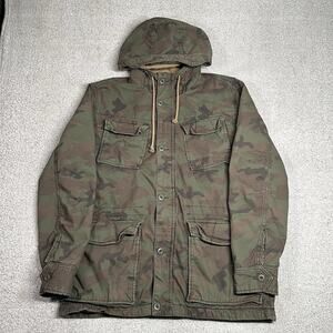 American Eagle Field Jacket Mens L Camo Military Hooded Coat Zip